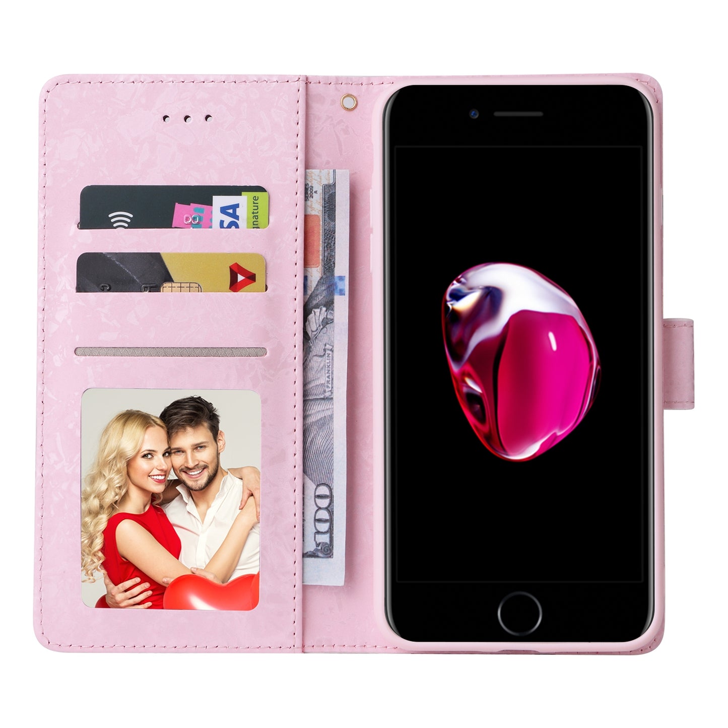 iPhone 7 Plus/8 Plus Luxury Bronzing Leather Case - Floral RFID Wallet Cover with Stand & Card Slots