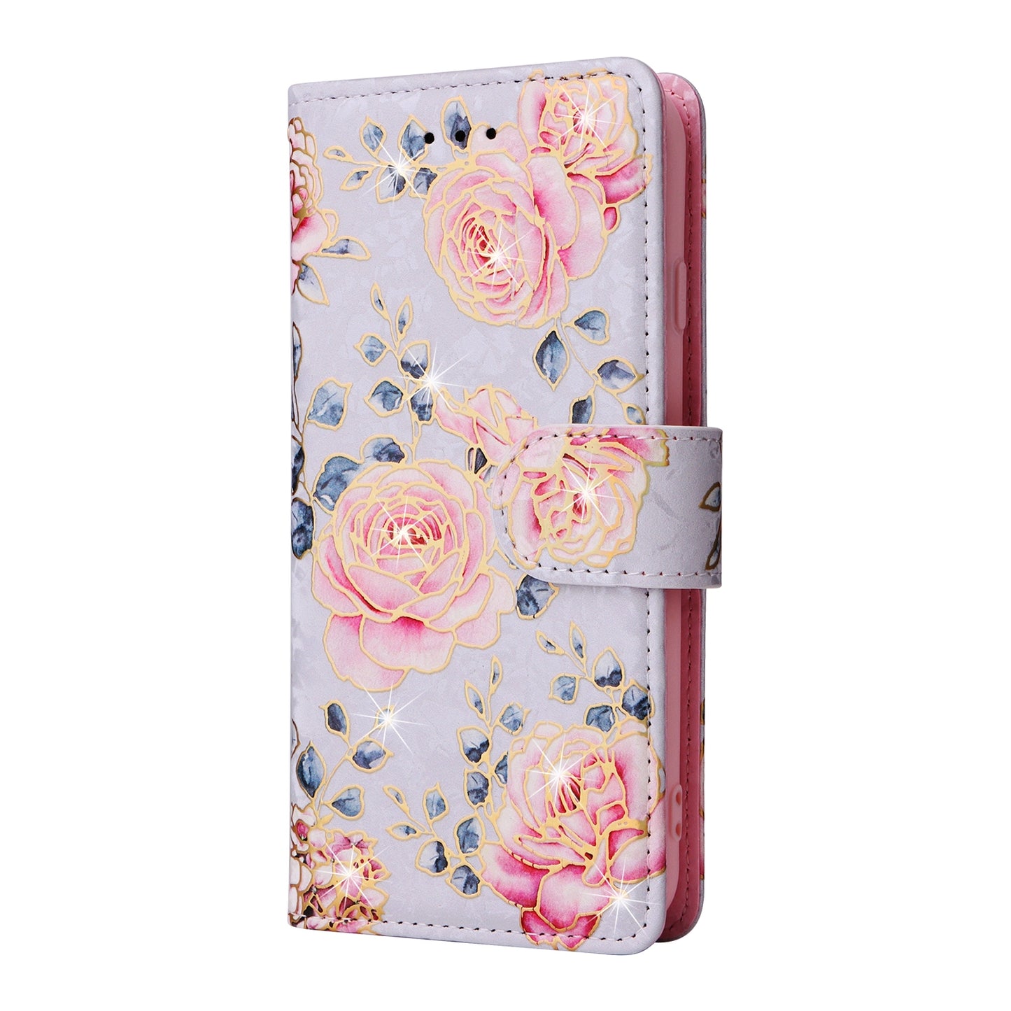 iPhone SE 2022/SE 2020 Luxury Bronzing Leather Case - Floral RFID Wallet Cover with Stand & Card Slots
