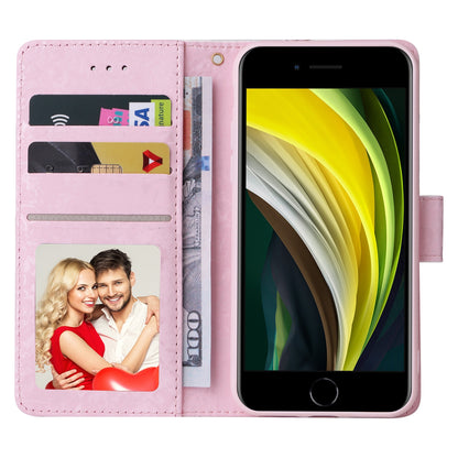 iPhone SE 2022/SE 2020 Luxury Bronzing Leather Case - Floral RFID Wallet Cover with Stand & Card Slots