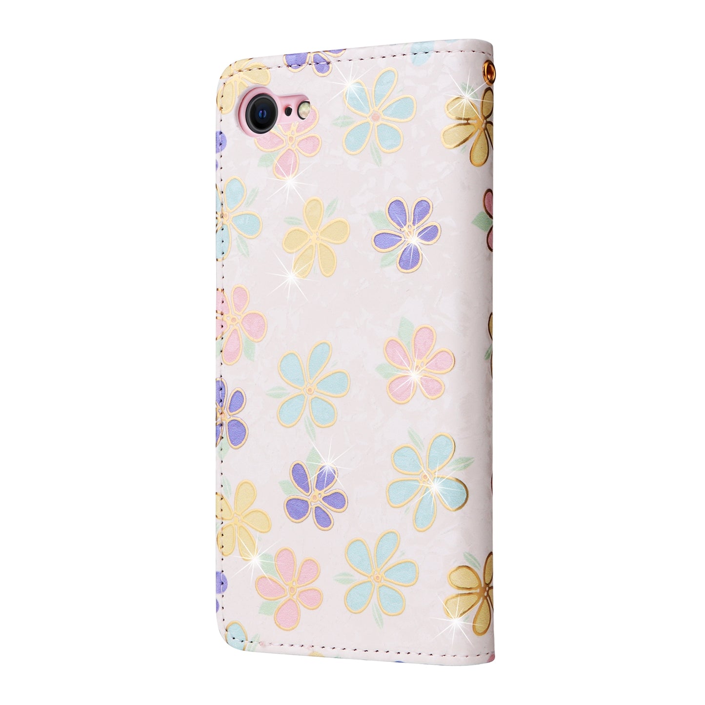 iPhone SE 2022/SE 2020 Luxury Bronzing Leather Case - Floral RFID Wallet Cover with Stand & Card Slots