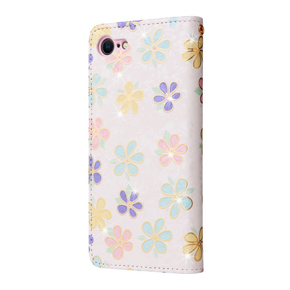 iPhone SE 2022/SE 2020 Luxury Bronzing Leather Case - Floral RFID Wallet Cover with Stand & Card Slots