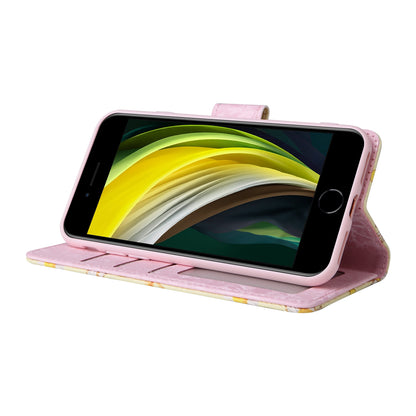 iPhone SE 2022/SE 2020 Luxury Bronzing Leather Case - Floral RFID Wallet Cover with Stand & Card Slots
