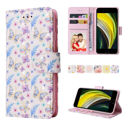 iPhone 7/8 Luxury Bronzing Leather Case - Floral RFID Wallet Cover with Stand & Card Slots