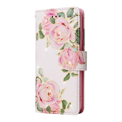 iPhone SE 2022/SE 2020 Luxury Bronzing Leather Case - Floral RFID Wallet Cover with Stand & Card Slots