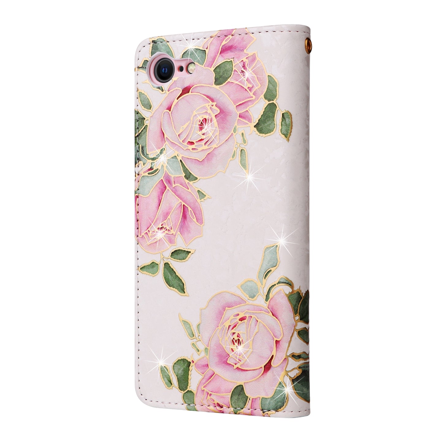 iPhone SE 2022/SE 2020 Luxury Bronzing Leather Case - Floral RFID Wallet Cover with Stand & Card Slots