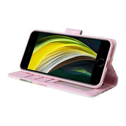 iPhone 7/8 Luxury Bronzing Leather Case - Floral RFID Wallet Cover with Stand & Card Slots