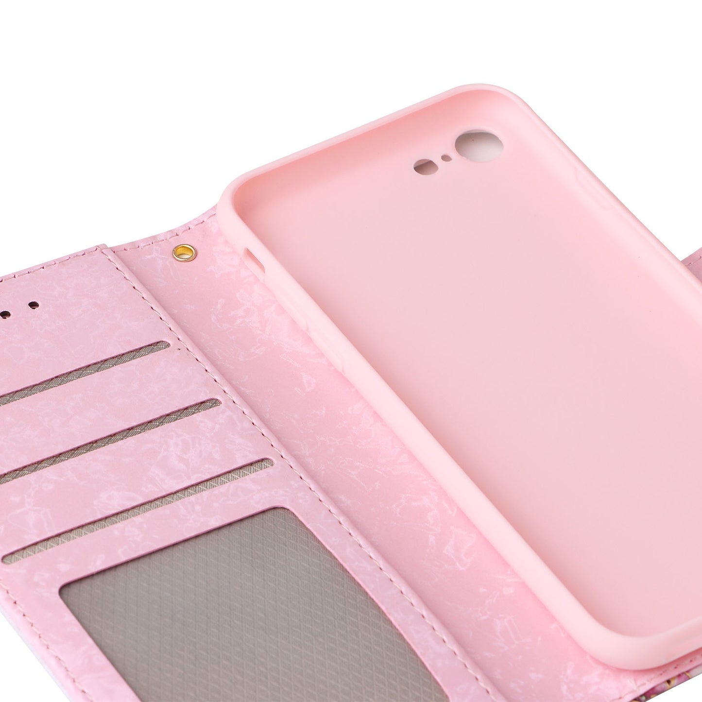 iPhone 7/8 Luxury Bronzing Leather Case - Floral RFID Wallet Cover with Stand & Card Slots