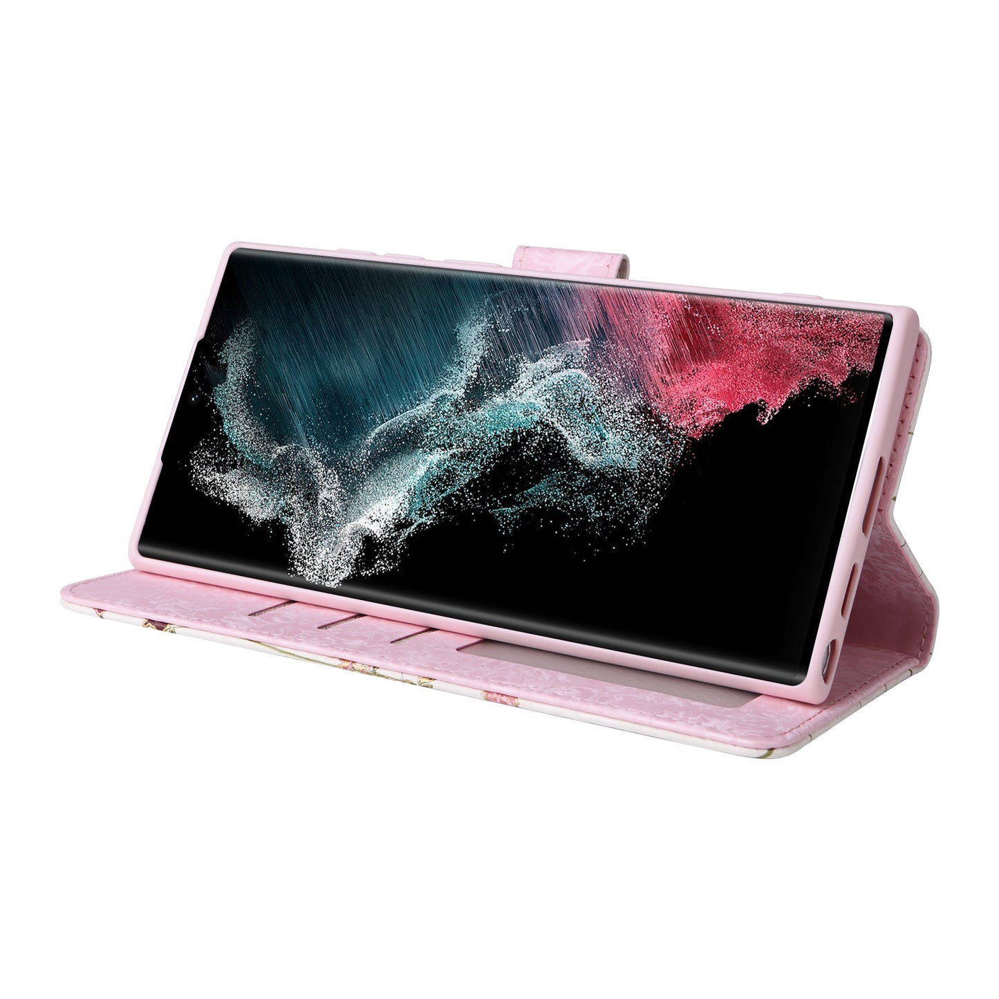 Samsung Galaxy S22 Ultra Luxury Bronzing Leather Case - Floral RFID Wallet Cover with Stand & Card Slots