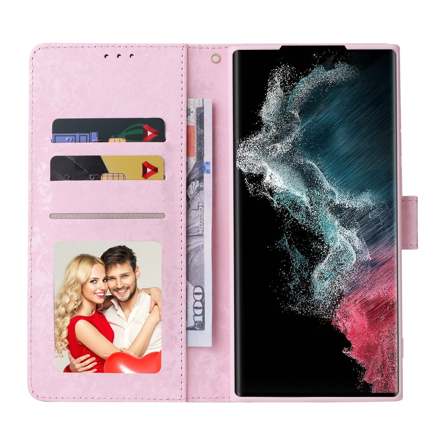 Samsung Galaxy S22 Ultra Luxury Bronzing Leather Case - Floral RFID Wallet Cover with Stand & Card Slots