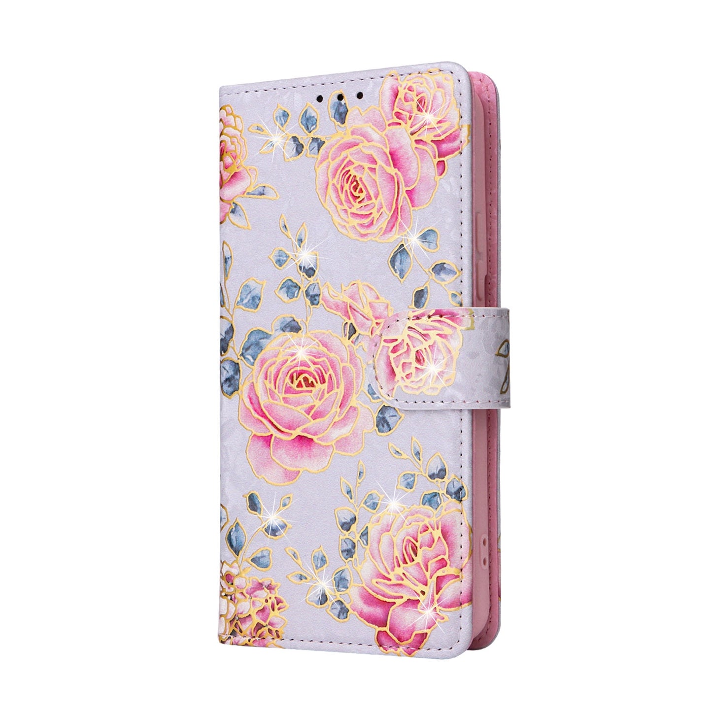 Samsung Galaxy S22 Plus Luxury Bronzing Leather Case - Floral RFID Wallet Cover with Stand & Card Slots