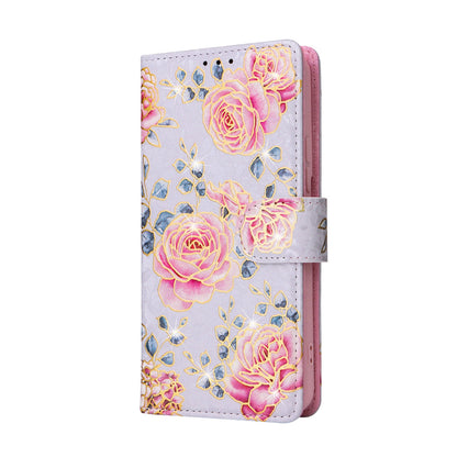 Samsung Galaxy S22 Plus Luxury Bronzing Leather Case - Floral RFID Wallet Cover with Stand & Card Slots