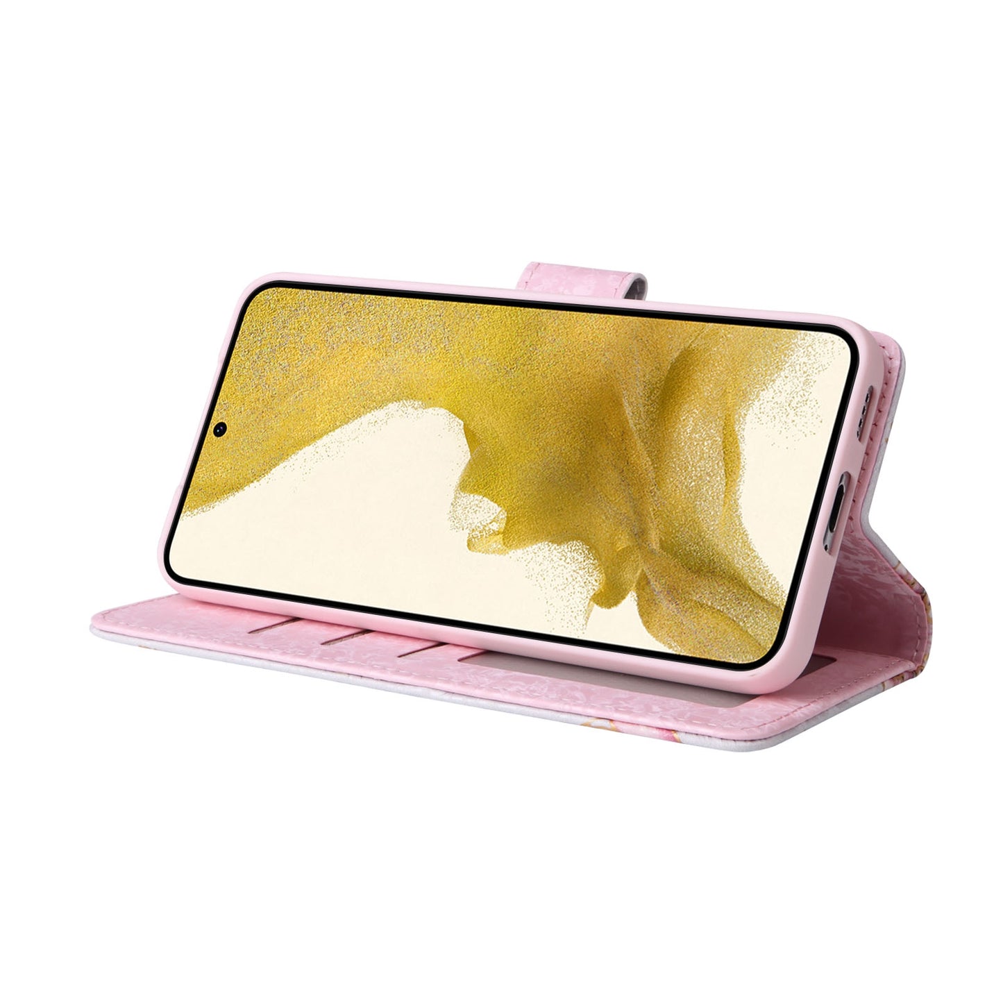 Samsung Galaxy S22 Plus Luxury Bronzing Leather Case - Floral RFID Wallet Cover with Stand & Card Slots