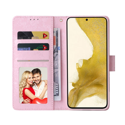 Samsung Galaxy S22 Plus Luxury Bronzing Leather Case - Floral RFID Wallet Cover with Stand & Card Slots