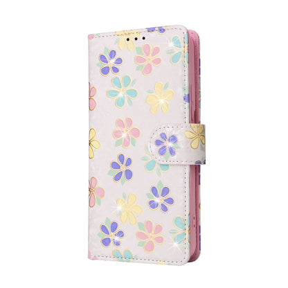 Samsung Galaxy S22 Plus Luxury Bronzing Leather Case - Floral RFID Wallet Cover with Stand & Card Slots