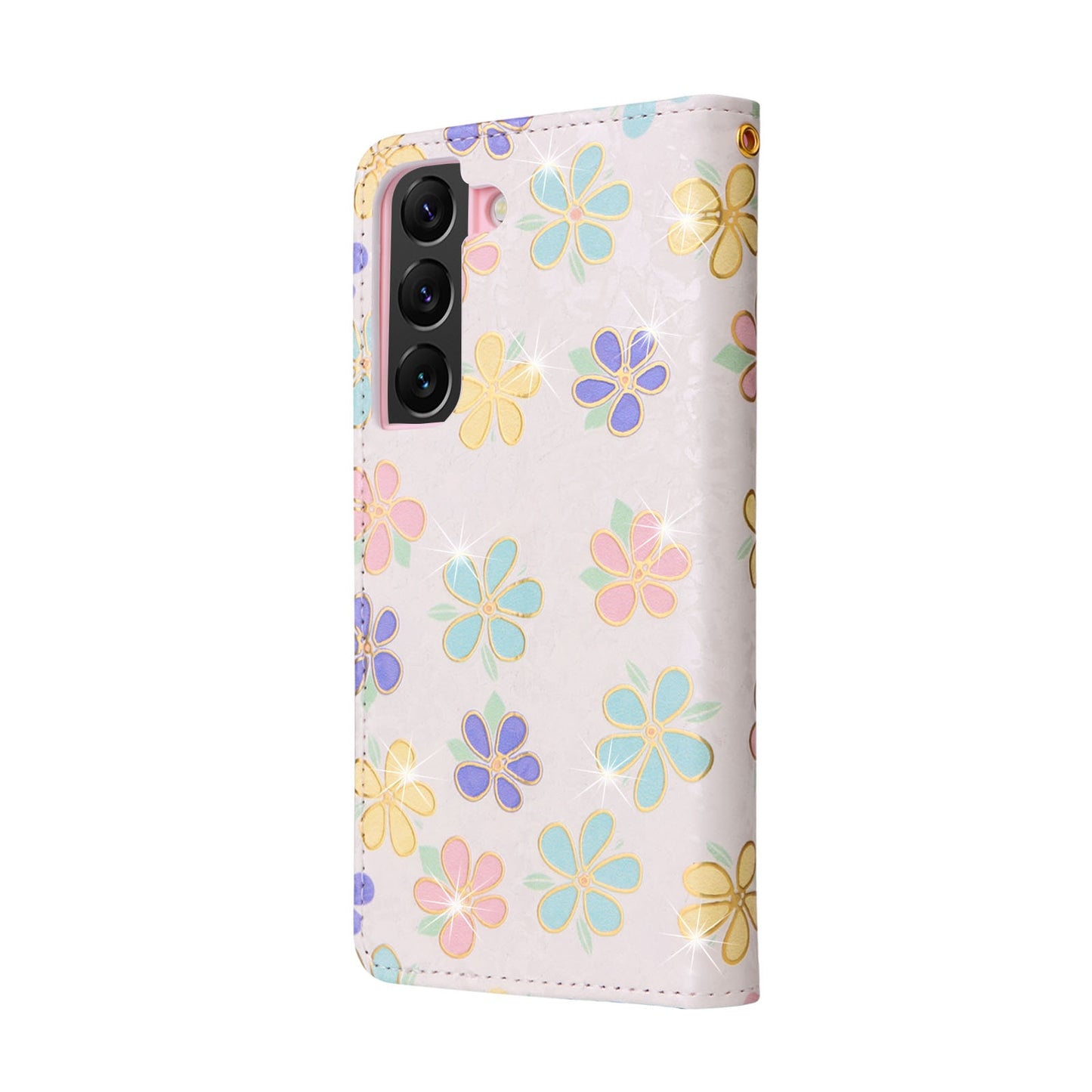 Samsung Galaxy S22 Plus Luxury Bronzing Leather Case - Floral RFID Wallet Cover with Stand & Card Slots