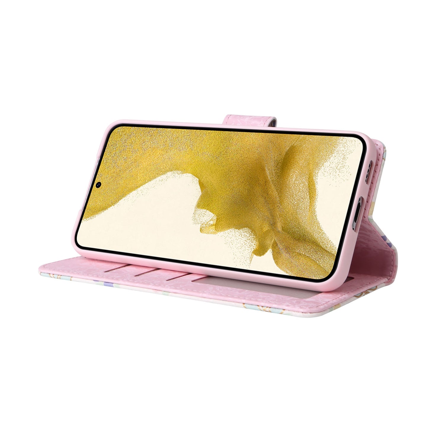 Samsung Galaxy S22 Plus Luxury Bronzing Leather Case - Floral RFID Wallet Cover with Stand & Card Slots