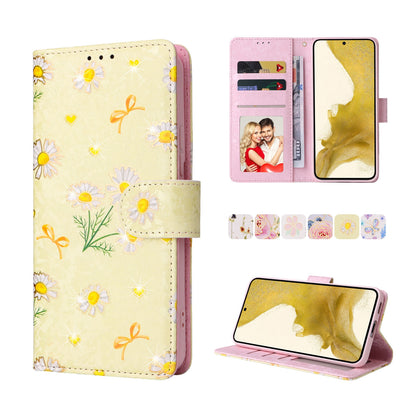 Samsung Galaxy S22 Plus Luxury Bronzing Leather Case - Floral RFID Wallet Cover with Stand & Card Slots