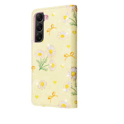 Samsung Galaxy S22 Plus Luxury Bronzing Leather Case - Floral RFID Wallet Cover with Stand & Card Slots