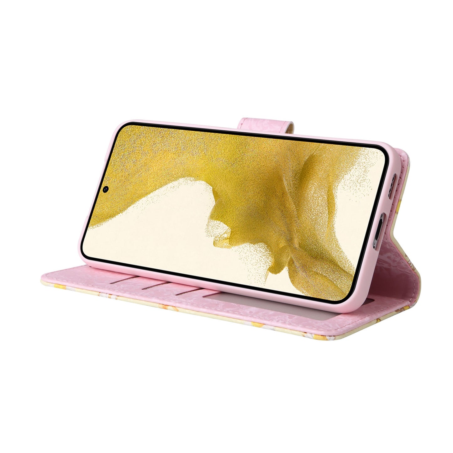 Samsung Galaxy S22 Plus Luxury Bronzing Leather Case - Floral RFID Wallet Cover with Stand & Card Slots