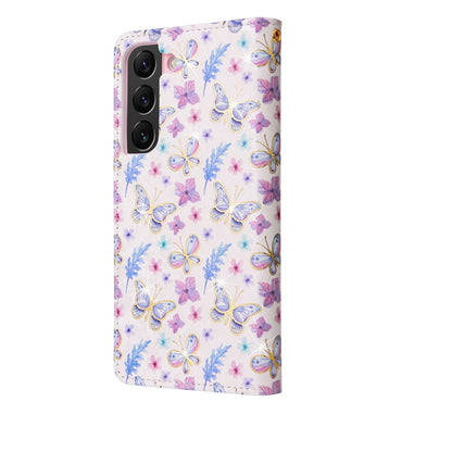 Samsung Galaxy S22 Plus Luxury Bronzing Leather Case - Floral RFID Wallet Cover with Stand & Card Slots