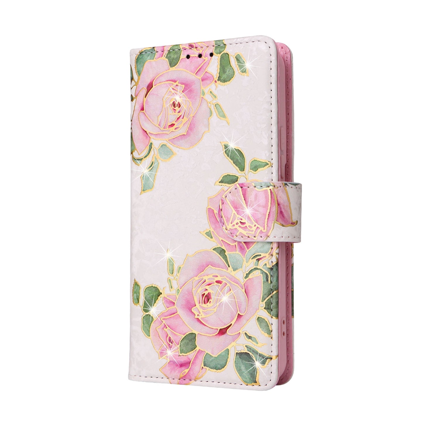 Samsung Galaxy S22 Plus Luxury Bronzing Leather Case - Floral RFID Wallet Cover with Stand & Card Slots