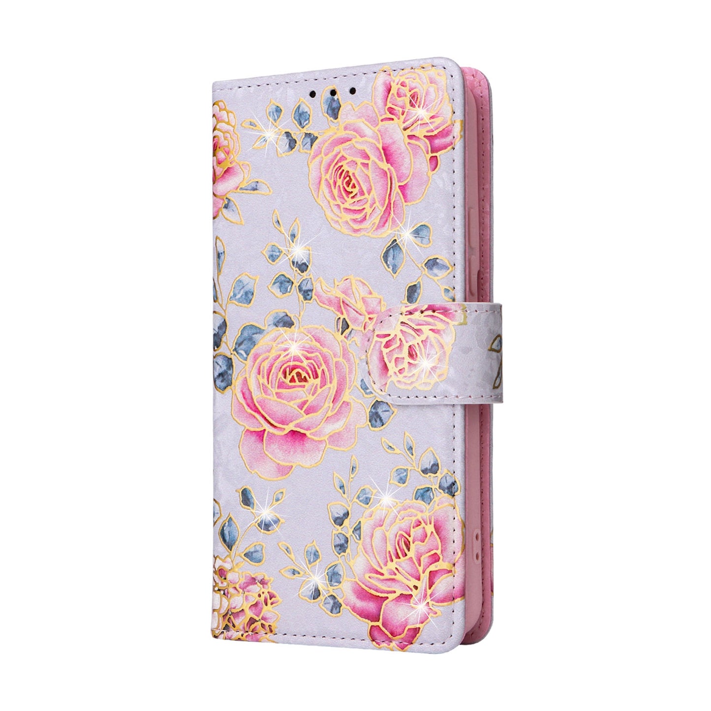 Samsung Galaxy S22 Luxury Bronzing Leather Case - Floral RFID Wallet Cover with Stand & Card Slots