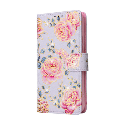Samsung Galaxy S22 Luxury Bronzing Leather Case - Floral RFID Wallet Cover with Stand & Card Slots