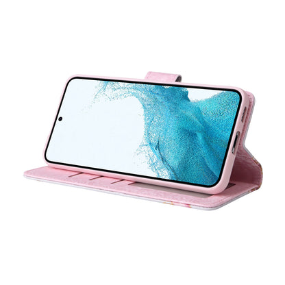 Samsung Galaxy S22 Luxury Bronzing Leather Case - Floral RFID Wallet Cover with Stand & Card Slots