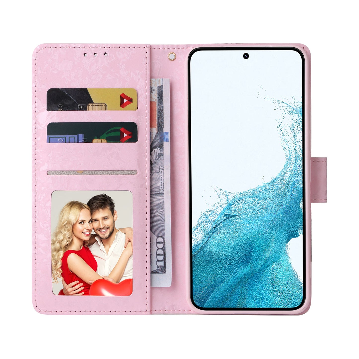 Samsung Galaxy S22 Luxury Bronzing Leather Case - Floral RFID Wallet Cover with Stand & Card Slots