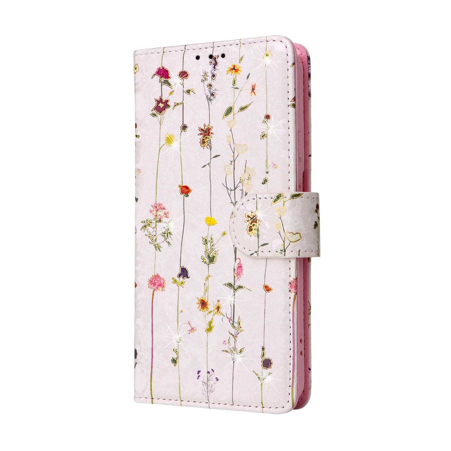 Samsung Galaxy S22 Luxury Bronzing Leather Case - Floral RFID Wallet Cover with Stand & Card Slots