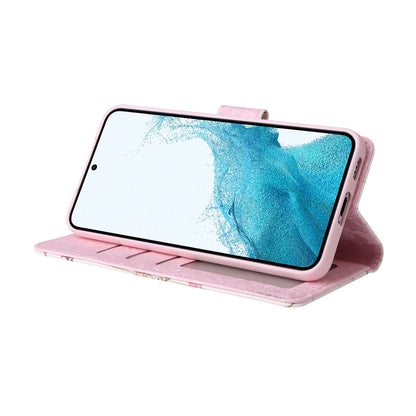 Samsung Galaxy S22 Luxury Bronzing Leather Case - Floral RFID Wallet Cover with Stand & Card Slots