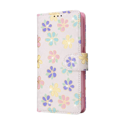 Samsung Galaxy S22 Luxury Bronzing Leather Case - Floral RFID Wallet Cover with Stand & Card Slots