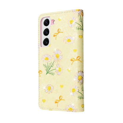 Samsung Galaxy S22 Luxury Bronzing Leather Case - Floral RFID Wallet Cover with Stand & Card Slots