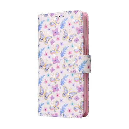 Samsung Galaxy S22 Luxury Bronzing Leather Case - Floral RFID Wallet Cover with Stand & Card Slots