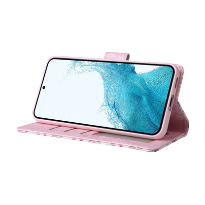 Samsung Galaxy S22 Luxury Bronzing Leather Case - Floral RFID Wallet Cover with Stand & Card Slots