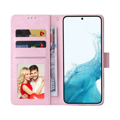 Samsung Galaxy S22 Luxury Bronzing Leather Case - Floral RFID Wallet Cover with Stand & Card Slots