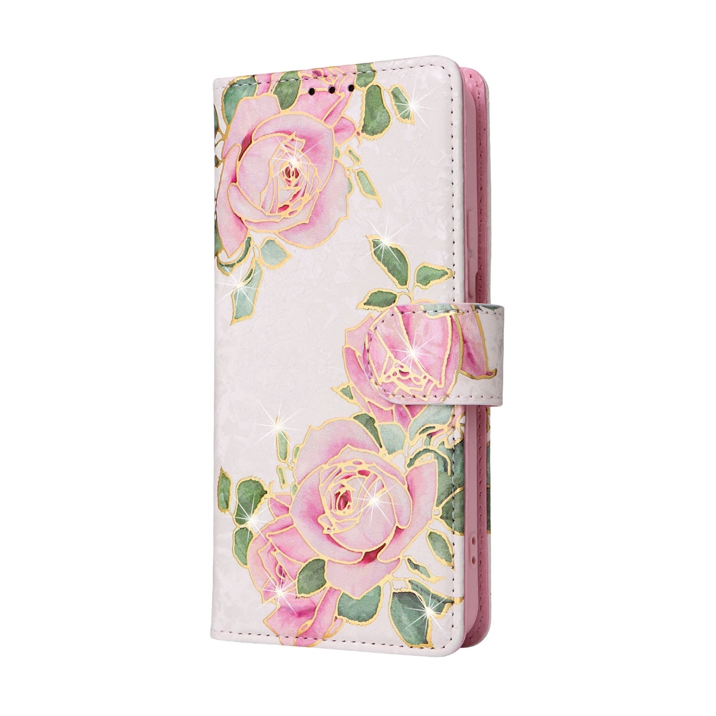Samsung Galaxy S22 Luxury Bronzing Leather Case - Floral RFID Wallet Cover with Stand & Card Slots