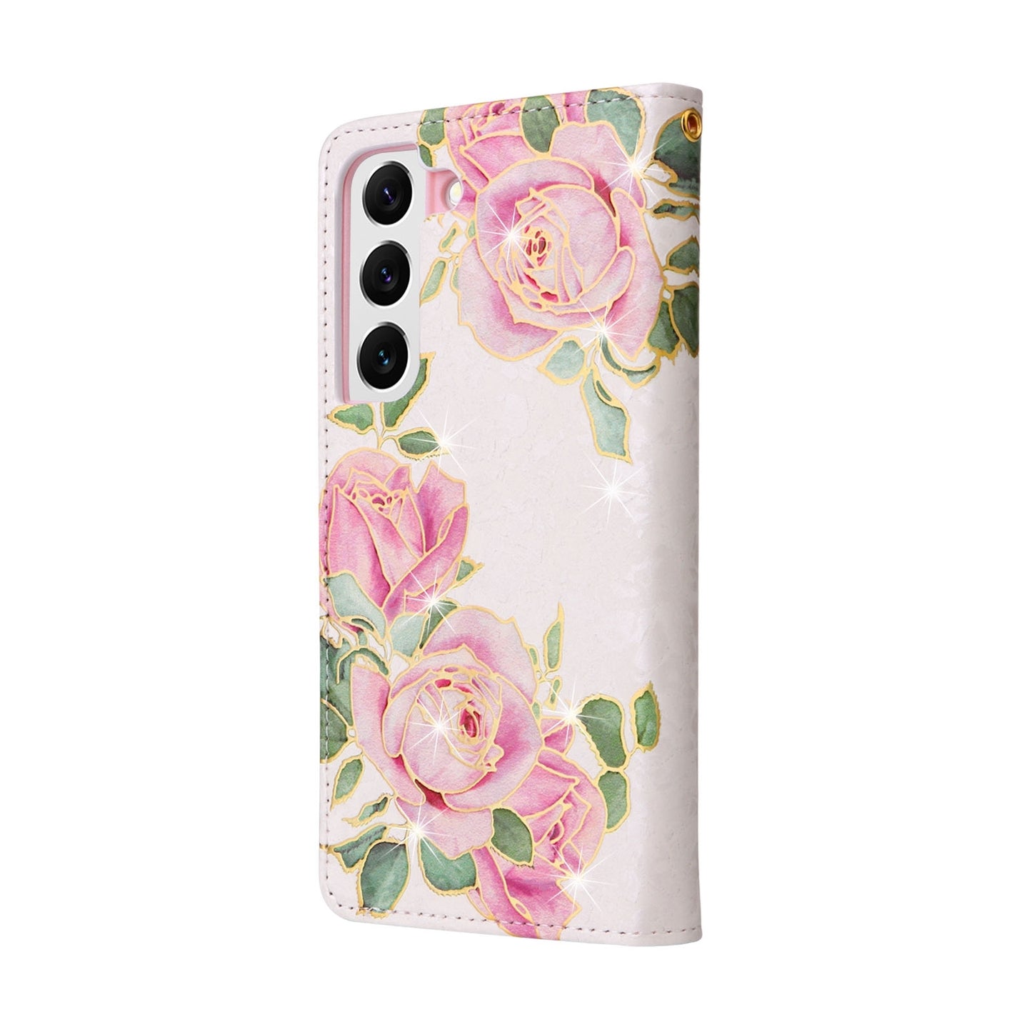 Samsung Galaxy S22 Luxury Bronzing Leather Case - Floral RFID Wallet Cover with Stand & Card Slots