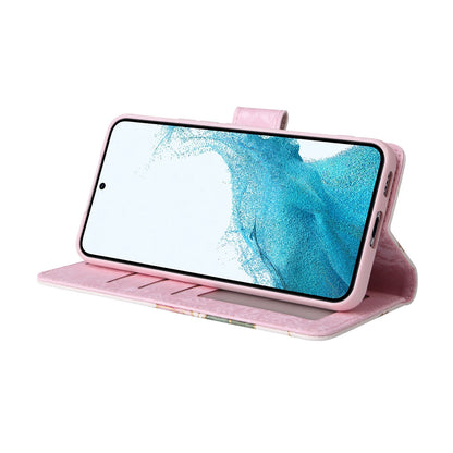 Samsung Galaxy S22 Luxury Bronzing Leather Case - Floral RFID Wallet Cover with Stand & Card Slots