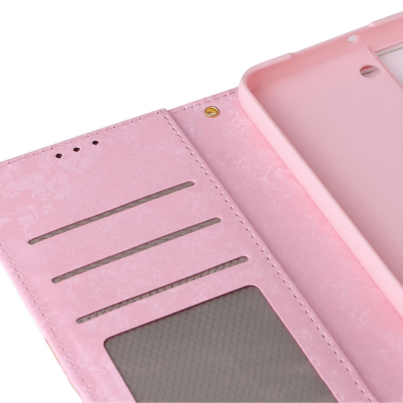 Samsung Galaxy S22 Luxury Bronzing Leather Case - Floral RFID Wallet Cover with Stand & Card Slots