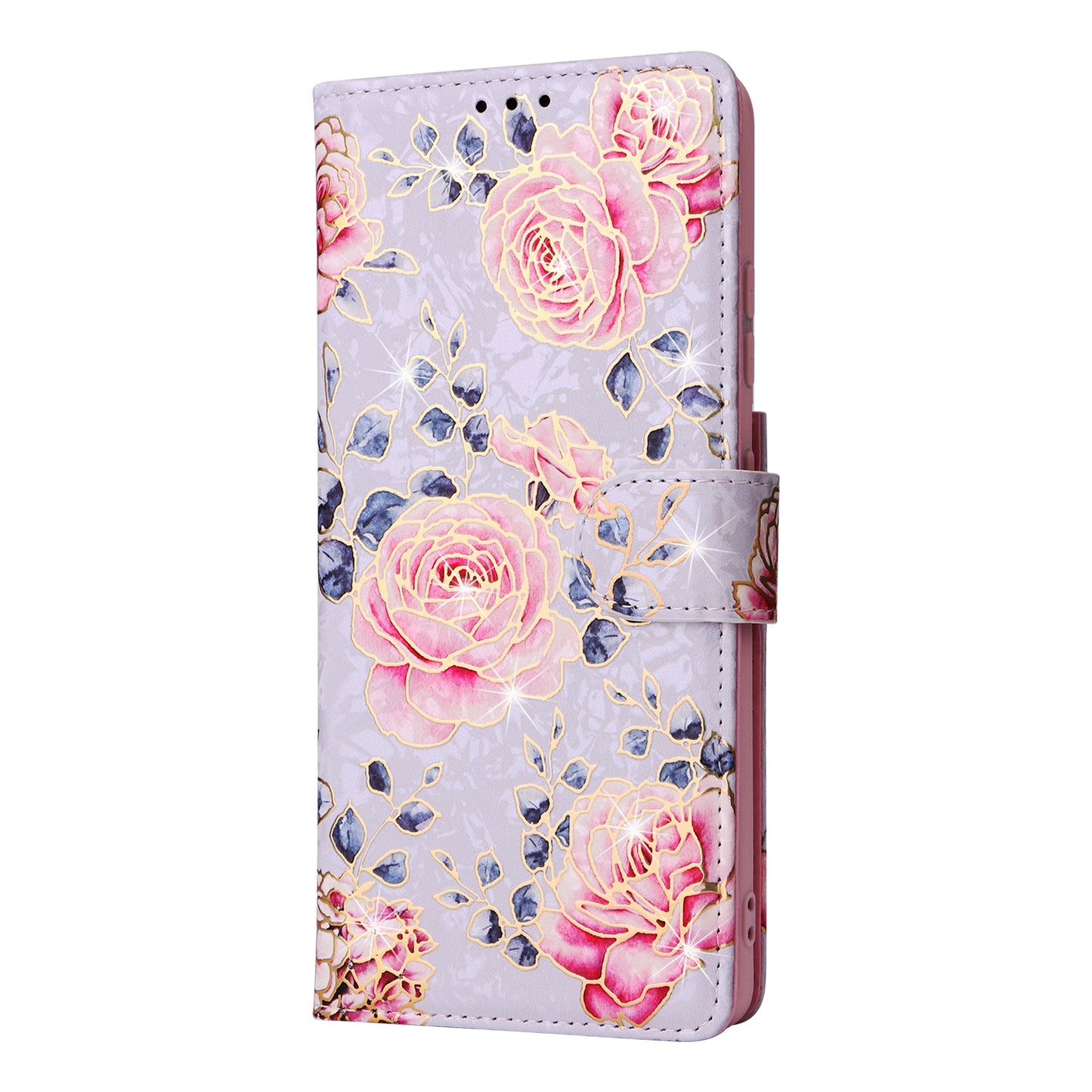 Samsung Galaxy S21 Ultra Luxury Bronzing Leather Case - Floral RFID Wallet Cover with Stand & Card Slots