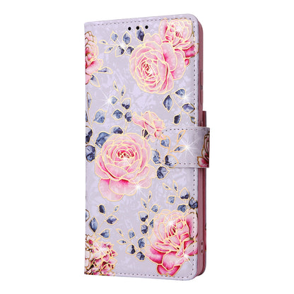 Samsung Galaxy S21 Ultra Luxury Bronzing Leather Case - Floral RFID Wallet Cover with Stand & Card Slots