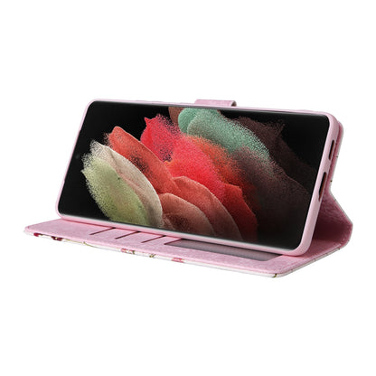 Samsung Galaxy S21 Ultra Luxury Bronzing Leather Case - Floral RFID Wallet Cover with Stand & Card Slots