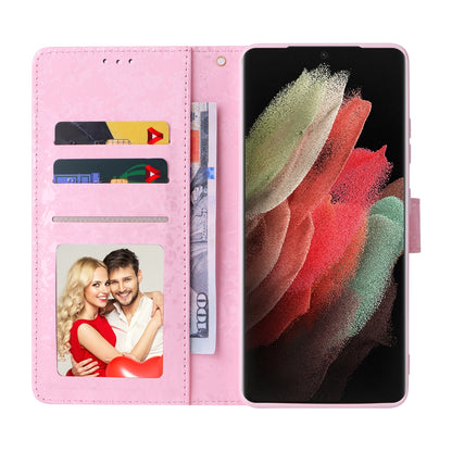 Samsung Galaxy S21 Ultra Luxury Bronzing Leather Case - Floral RFID Wallet Cover with Stand & Card Slots