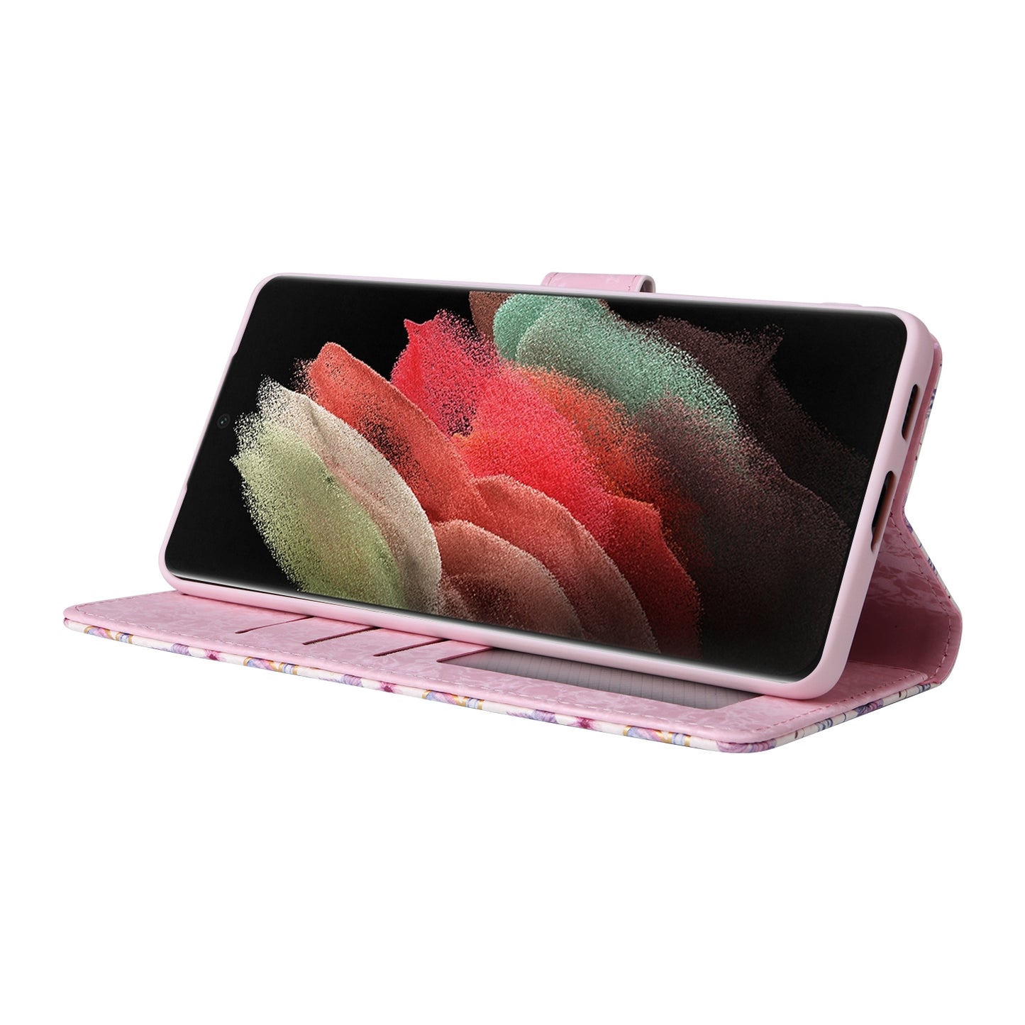 Samsung Galaxy S21 Ultra Luxury Bronzing Leather Case - Floral RFID Wallet Cover with Stand & Card Slots
