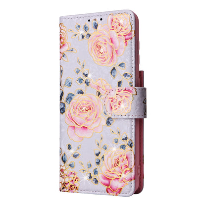 Samsung Galaxy S21 Plus Luxury Bronzing Leather Case - Floral RFID Wallet Cover with Stand & Card Slots