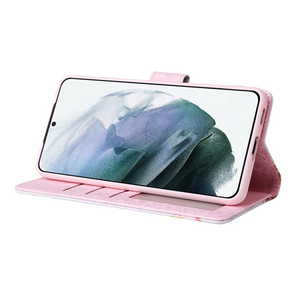 Samsung Galaxy S21 Plus Luxury Bronzing Leather Case - Floral RFID Wallet Cover with Stand & Card Slots