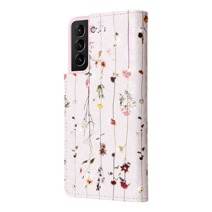 Samsung Galaxy S21 Plus Luxury Bronzing Leather Case - Floral RFID Wallet Cover with Stand & Card Slots