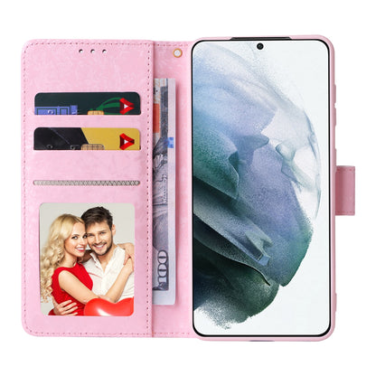 Samsung Galaxy S21 Plus Luxury Bronzing Leather Case - Floral RFID Wallet Cover with Stand & Card Slots