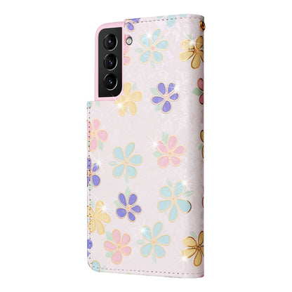 Samsung Galaxy S21 Plus Luxury Bronzing Leather Case - Floral RFID Wallet Cover with Stand & Card Slots